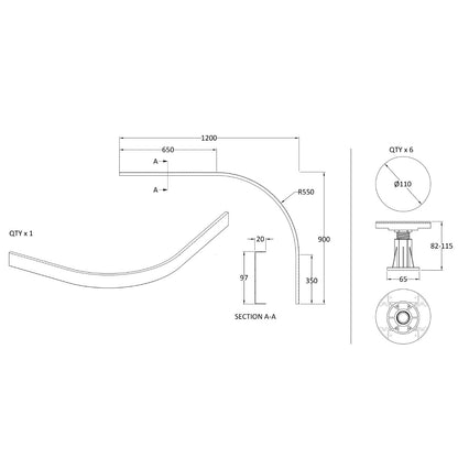 Rivato Slate Grey Shower Tray Leg Kits with Plinth.  Suitable for 1000-1200mm Quadrant Rivato Trays