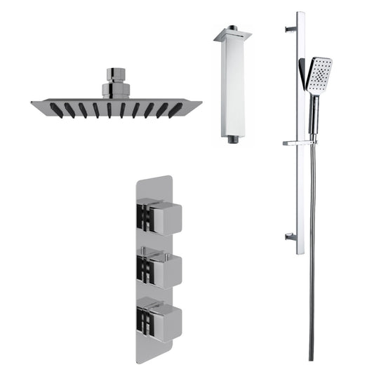 Fairford Una Concealed Shower Kit with Slide Rail Kit and Ceiling Mounted Rain Head, Chrome