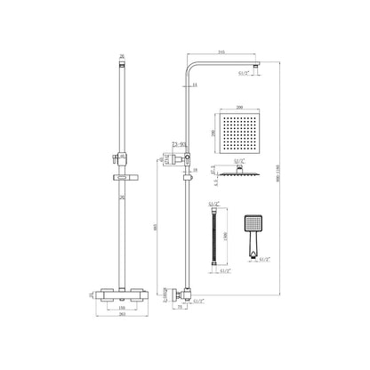 Fairford Una Exposed Square Shower Kit, Matt Black