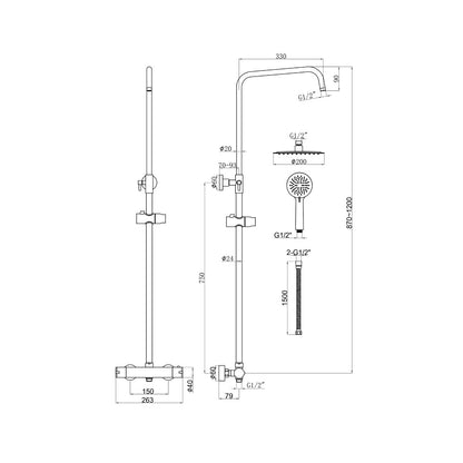 Fairford Element Exposed Round Shower Kit, Matt Black
