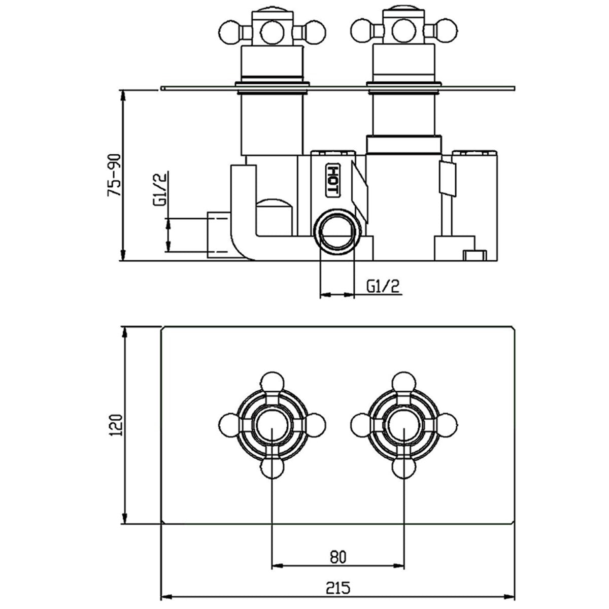 Fairford Winchester Pro Traditional Concealed Twin Shower Valve, 1 Outlet