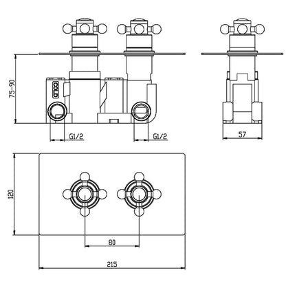 Fairford Winchester Pro Traditional Concealed Triple Shower Valve, 2 Outlet