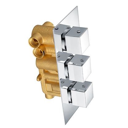 Fairford Una Chrome Square Concealed Triple Shower Valve with Diverter, 3 Outlet