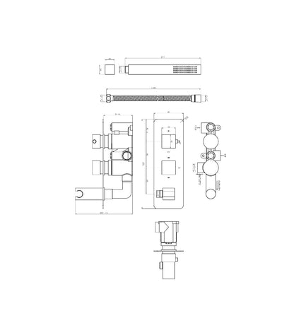 Fairford Una Chrome Square Twin Valve with Integrated Handset, 2 Outlet