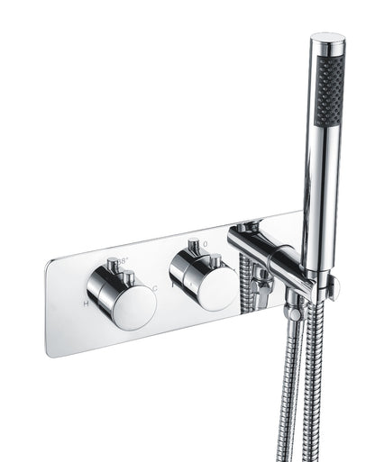 Fairford Element Chrome Round Twin Valve with Integrated Handset, 2 Outlet