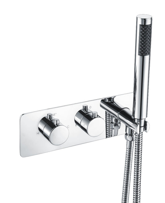 Fairford Element Chrome Round Twin Valve with Integrated Handset, 2 Outlet