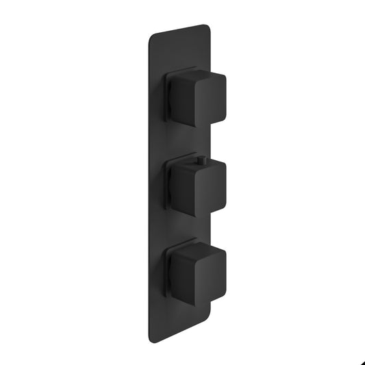Fairford Una Matt Black Square Concealed Triple Shower Valve, 2 Outlet