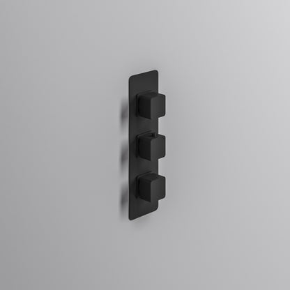 Fairford Una Matt Black Square Concealed Triple Shower Valve with Diverter, 3 Outlet