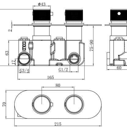 Fairford Element Matt Black Round Concealed Twin Shower Valve with Diverter, 2 Outlet