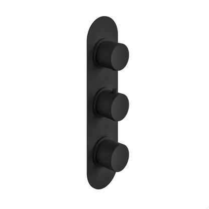 Fairford Element Matt Black Round Concealed Triple Shower Valve with Diverter, 3 Outlet