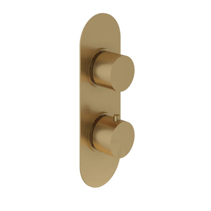Fairford Element Brushed Brass Round Concealed Twin Shower Valve, 1 Outlet