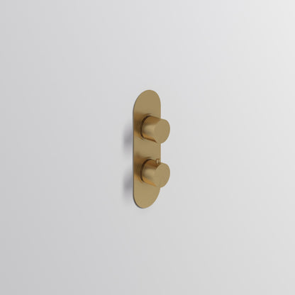 Fairford Element Brushed Brass Round Concealed Twin Shower Valve with Diverter, 2 Outlet