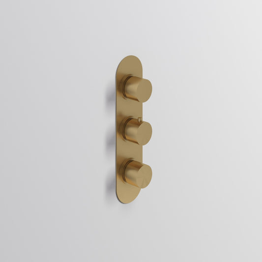 Fairford Element Brushed Brass Round Concealed Triple Shower Valve, 2 Outlet