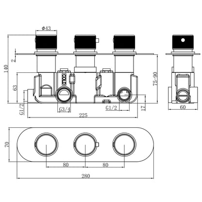 Fairford Element Brushed Brass Round Concealed Triple Shower Valve with Diverter, 3 Outlet