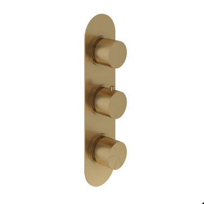 Fairford Element Brushed Brass Round Concealed Triple Shower Valve with Diverter, 3 Outlet