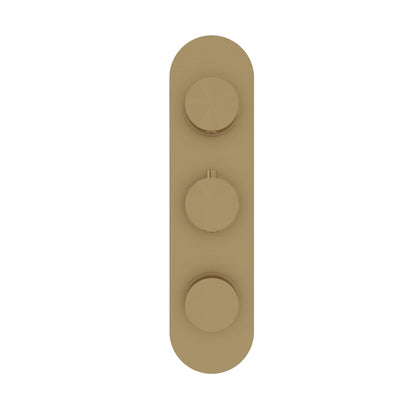 Fairford Element Brushed Brass Round Concealed Triple Shower Valve with Diverter, 3 Outlet