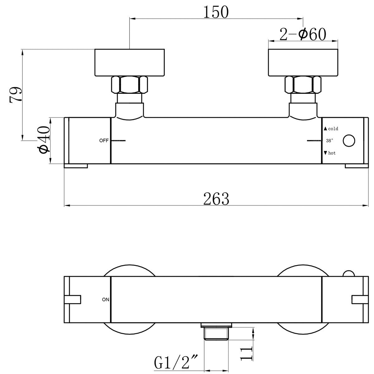 Fairford Doccia Round Chrome Bar Valve, Bottom Outlet