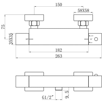 Fairford Doccia Pro Square Chrome Bar Valve, Bottom Outlet