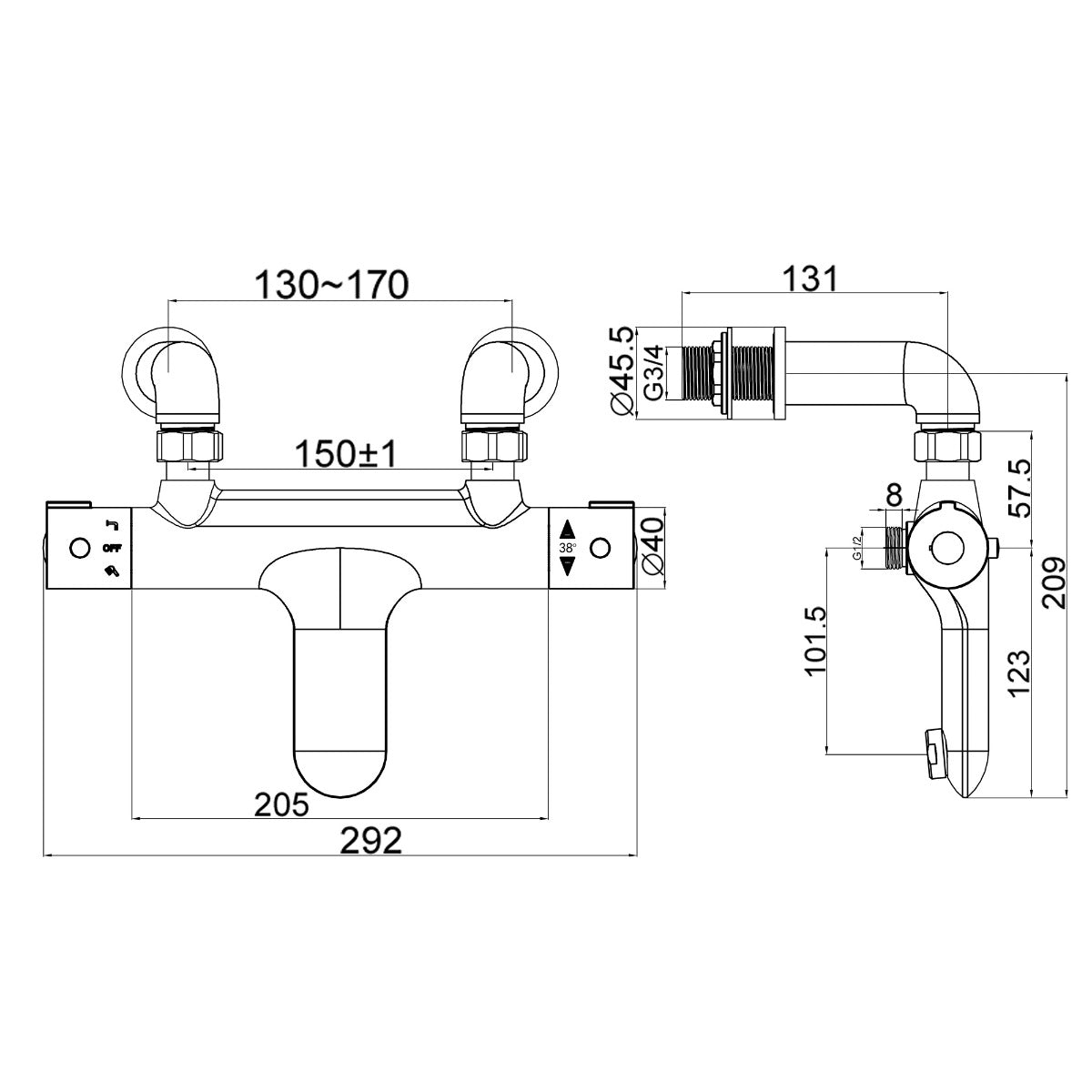 Fairford Barton Deck Mounted Thermostic Bath Shower Mixer