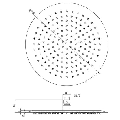 Fairford Element 300 x 300mm Round Overhead Shower Head, Chrome