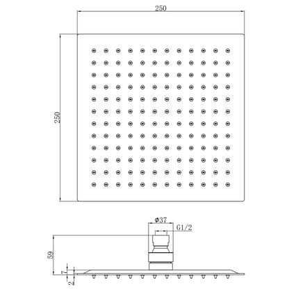 Fairford Una Matt Black 250 x 250mm Square Overhead Shower Head
