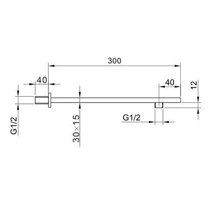 Fairford Una Matt Black 300mm Square Wall Mounted Arm