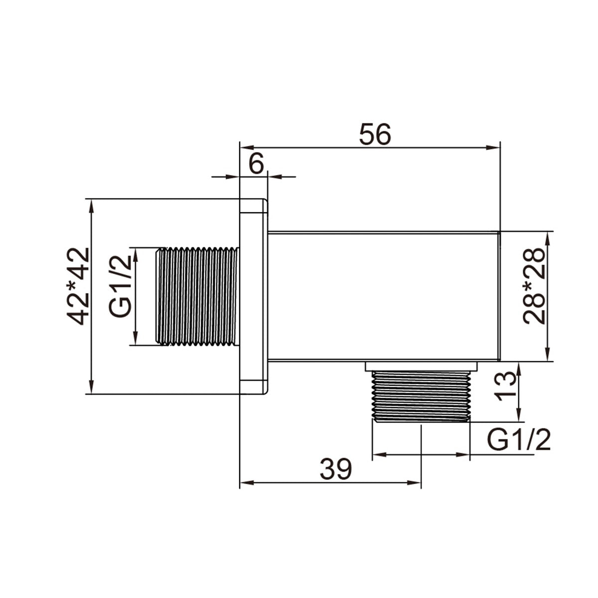 Fairford Una Square Outlet Elbow, Chrome