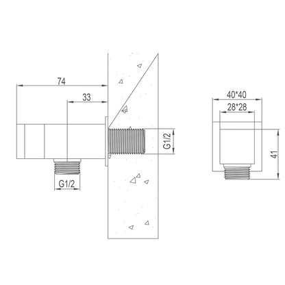 Fairford Una Square Outlet Elbow and Bracket, Chrome