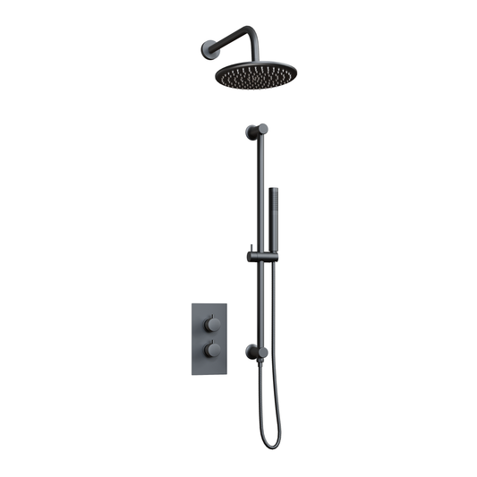 Fairford Element 7 Matt Black Concealed Shower Kit with Overhead and Slide Rail Kit