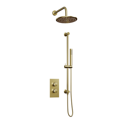Fairford Element 7 Brushed Brass Concealed Shower Kit with Overhead and Slide Rail Kit