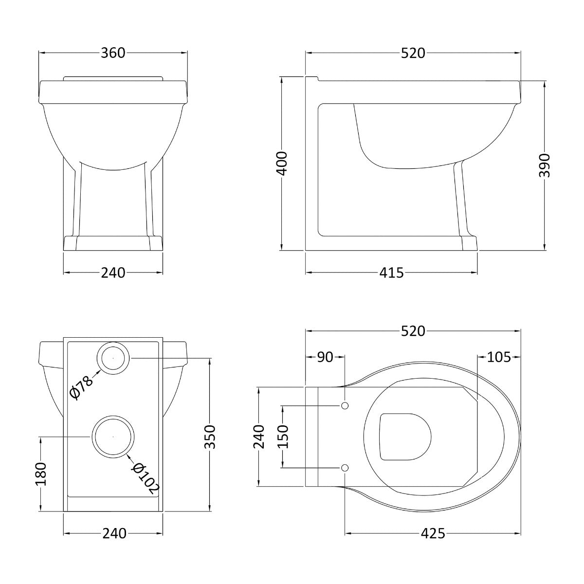 Fairford Hexam Back To Wall Toilet, no Seat