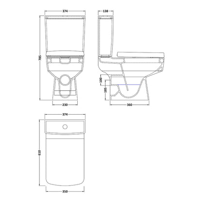Fairford Mellow Close Coupled Toilet with Soft Close Seat