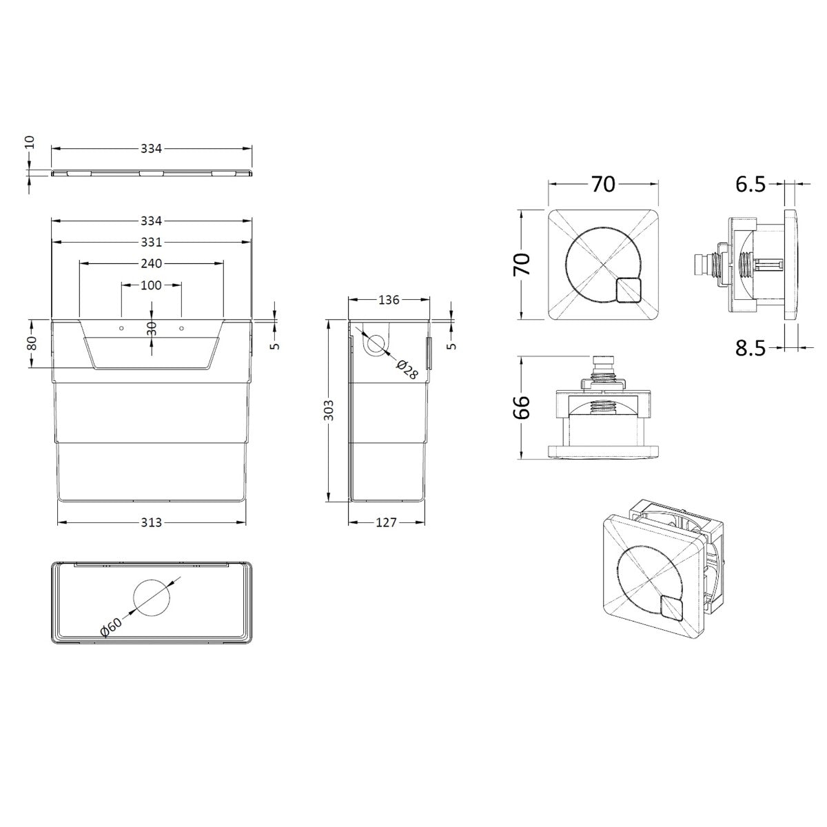 Dual Flush Concealed Toilet Cistern - Brushed Brass