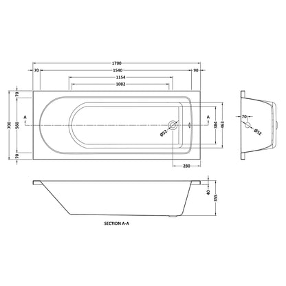 Fairford Novus 1700 x 700mm Single Ended Straight Bath