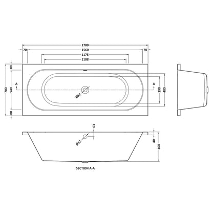 Fairford Ordo 1700 x 700mm Double Ended Straight Bath, 0TH