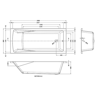 Fairford Dunsford 1800 x 800mm Sngl Ended Straight Bath, 0TH