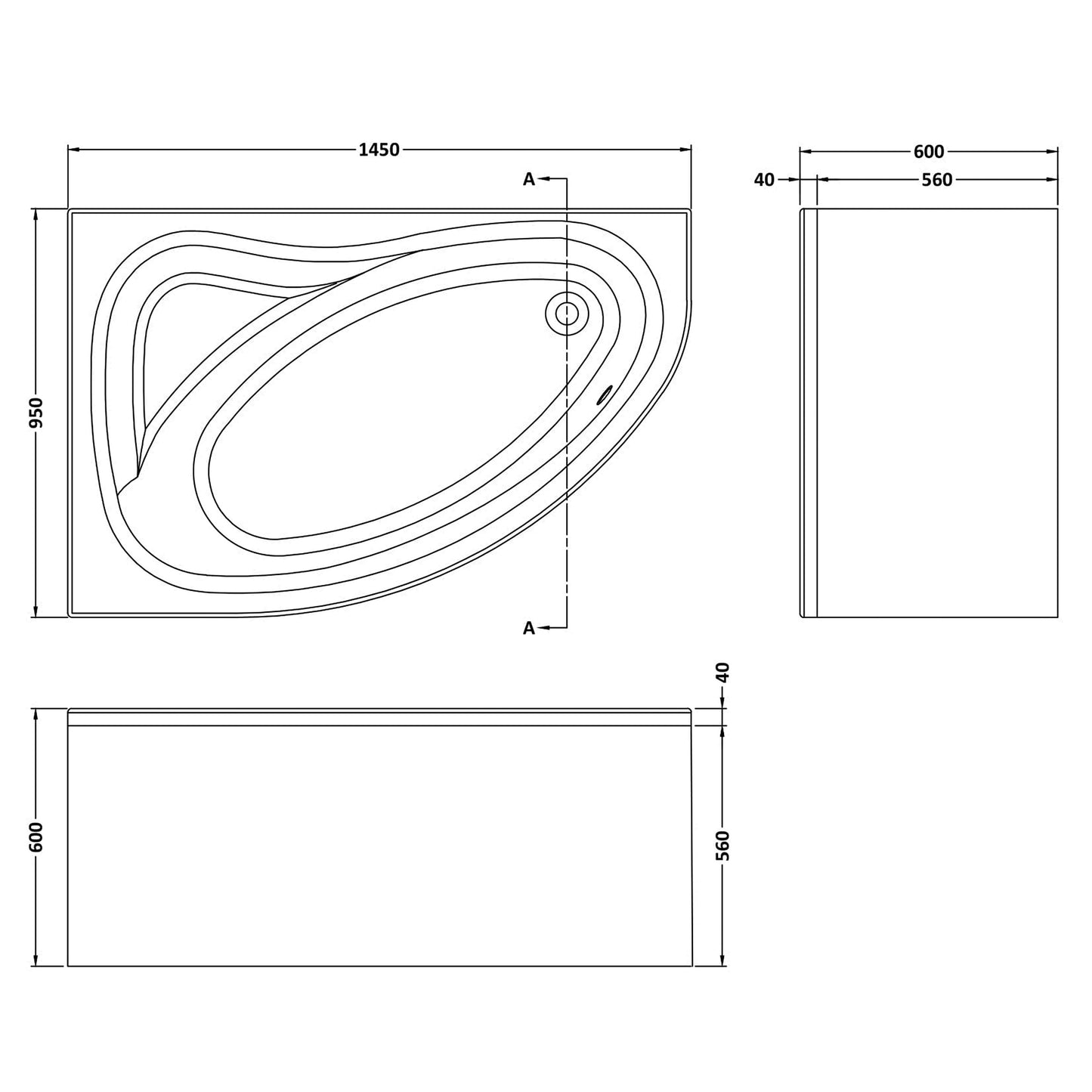 Fairford 1450 x 950mm LH Corner Bath