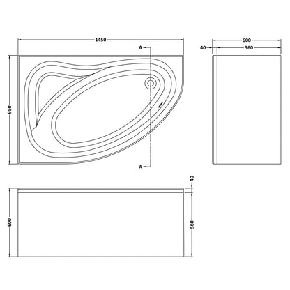 Fairford 1450 x 950mm LH Corner Bath