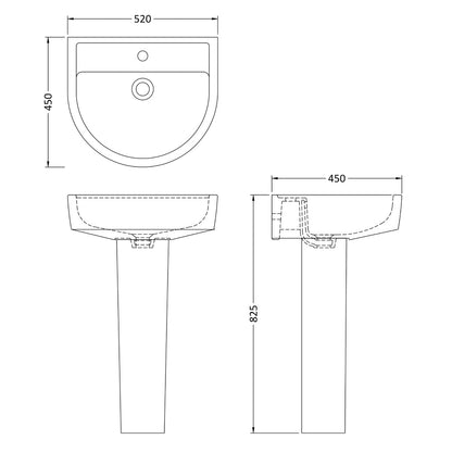 Fairford Handel 520mm 1TH Basin and Full Pedestal