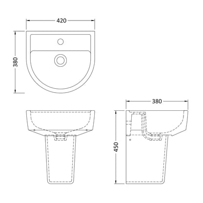 Fairford Handel 420mm 1TH Basin and Semi Pedestal