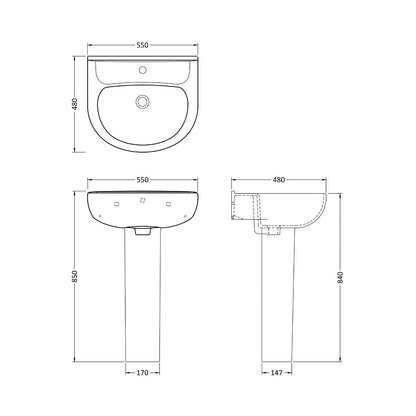 Fairford Duro 550mm 1TH Basin and Pedestal