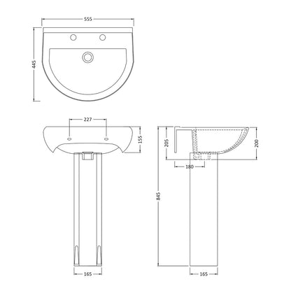 Fairford Hora 550mm 2TH Basin and Pedestal