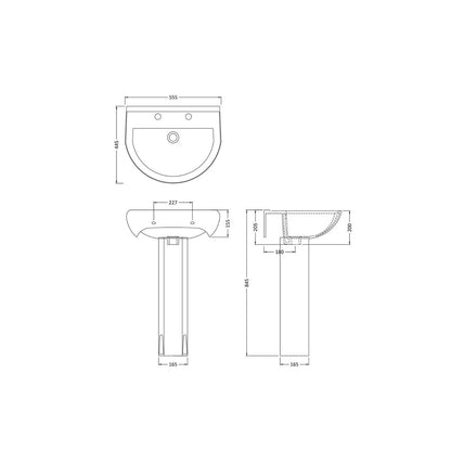 Fairford Gravo 550mm 1TH Basin and Full Pedestal
