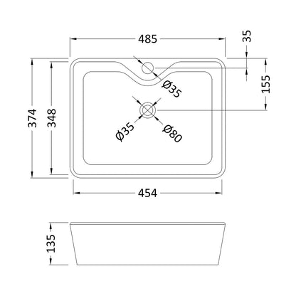 Fairford 480mm Square Ceramic Counter Top Vessel