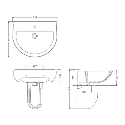 Fairford Hora 550mm 1TH Basin and Semi Pedestal