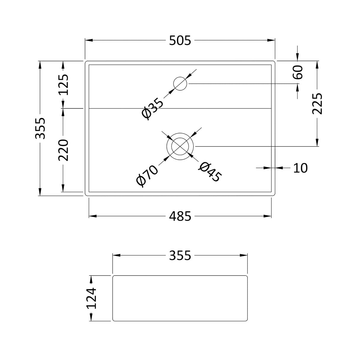 Fairford Finesse 1TH, 500 x 350 x 120mm Rectangular Vessel