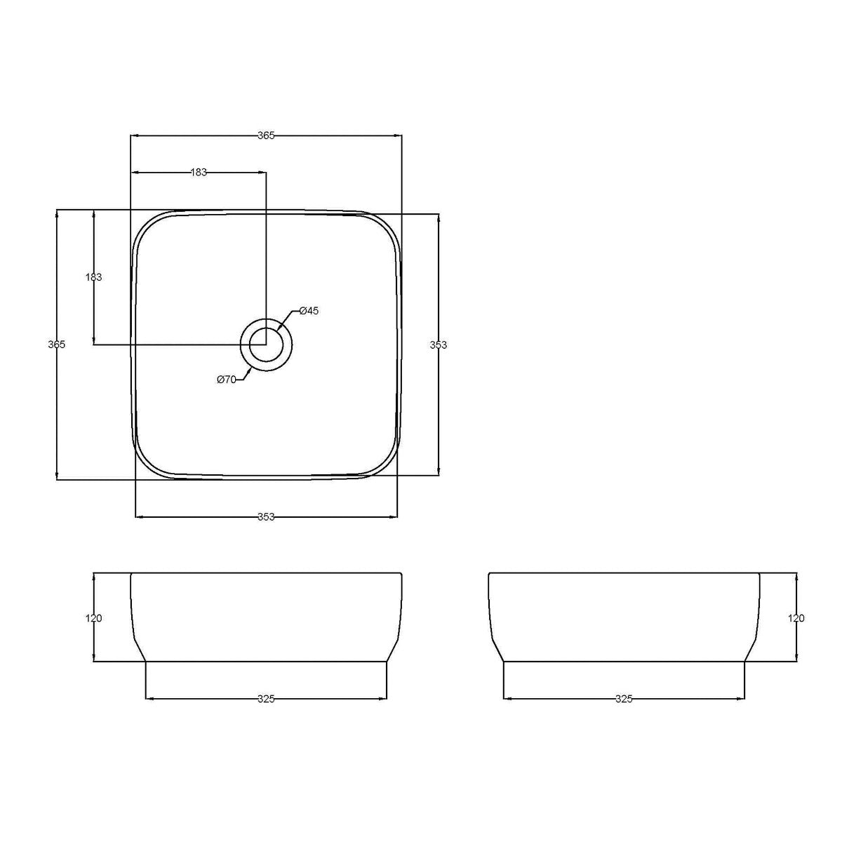 Fairford Finesse 0TH, 365 x 365 x 120mm Square Vessel