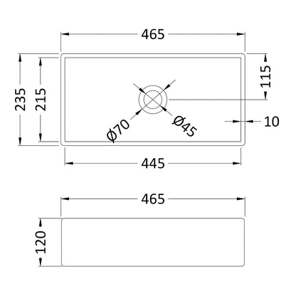 Fairford Finesse 0TH, 465 x 235 x 120mm Rectangular Vessel