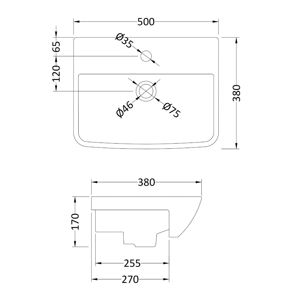 Fairford Fawn 500mm 1TH Semi Recessed Basin