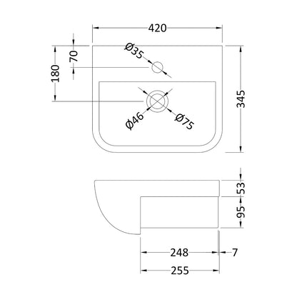 Fairford Aura 420mm, 1TH Semi Recessed Basin